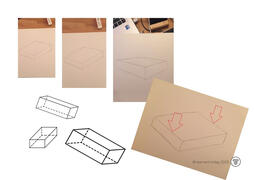 Student drawing artwork with teacher’s handwritten feedback notes - Original setup with a cube on a table under a lamp, submitted for LearnArt.Today