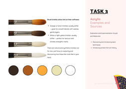 Task 3: brush bristle guide — soft vs stiff — orange/brown for blending, white for texture