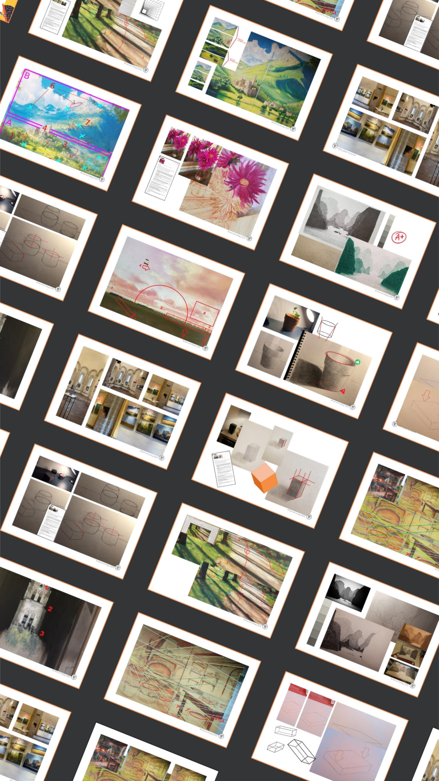 Annotated artwork example for personalized art feedback service, showing composition and technique corrections for students and artists, learnart.today.